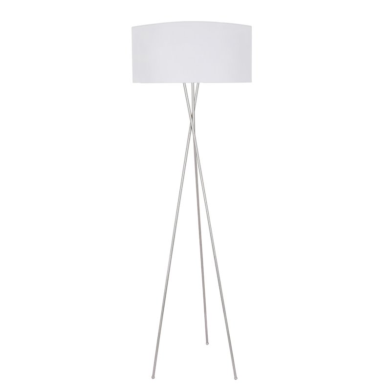 Pemberly Row Cason 1-Light Metal Floor Lamp in Silver with White Fabric Shade