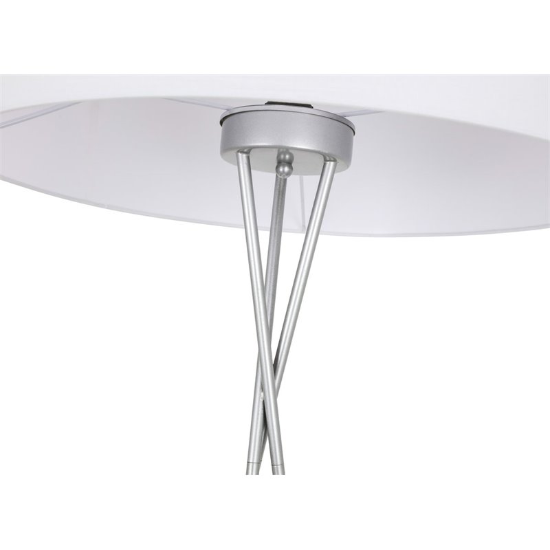 Pemberly Row Cason 1-Light Metal Floor Lamp in Silver with White Fabric Shade