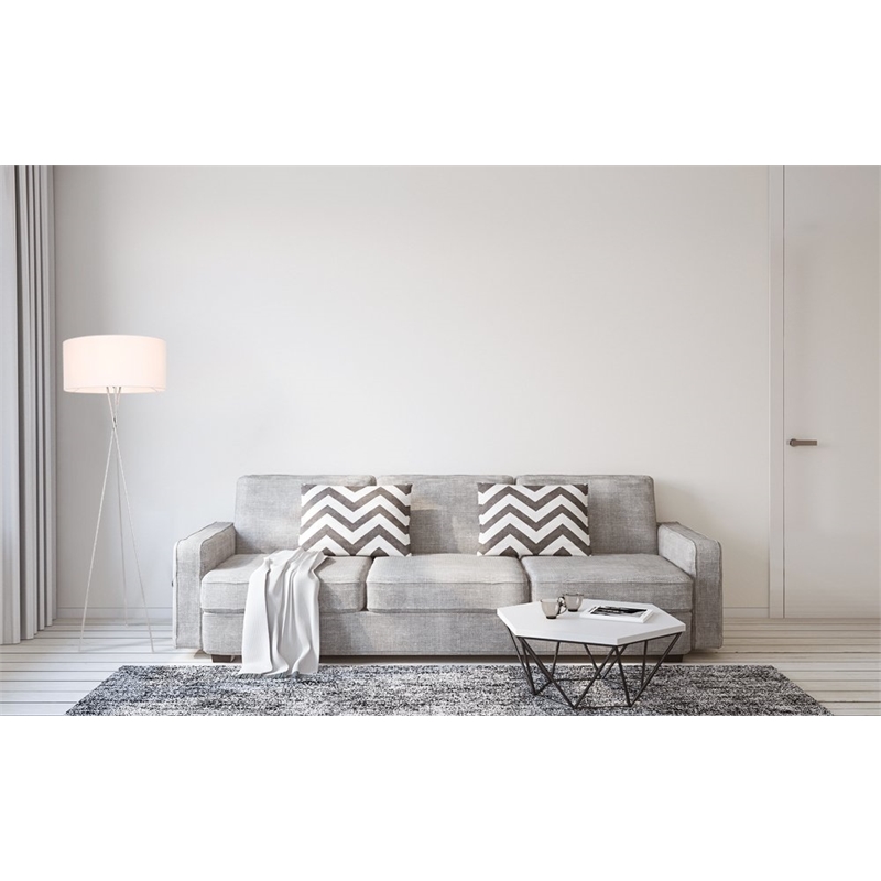 Pemberly Row Cason 1-Light Metal Floor Lamp in Silver with White Fabric Shade