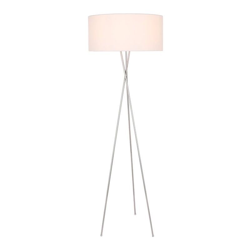 Pemberly Row Cason 1-Light Metal Floor Lamp in Silver with White Fabric Shade