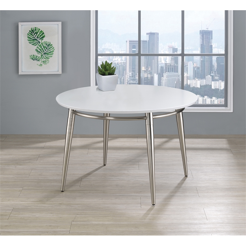 Pemberly Row Brooklyn Round Coffee Table with Brushed Nickel Frame