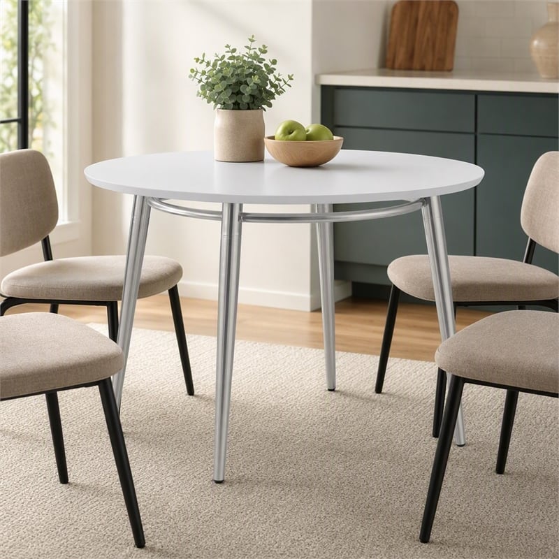 Pemberly Row Brooklyn Round Coffee Table with Brushed Nickel Frame
