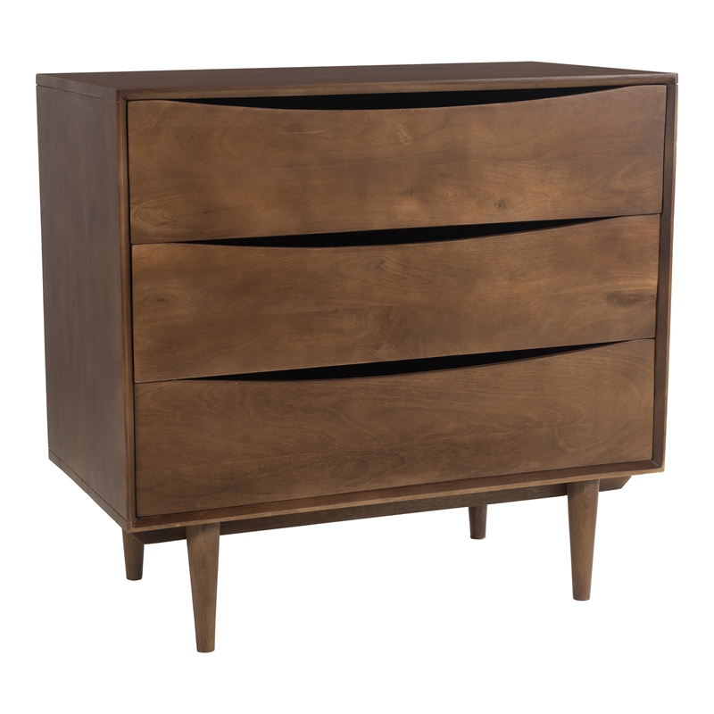 Pemberly Row Dillon Solid Wood 3-Drawer Bedroom Chest in Walnut Finish
