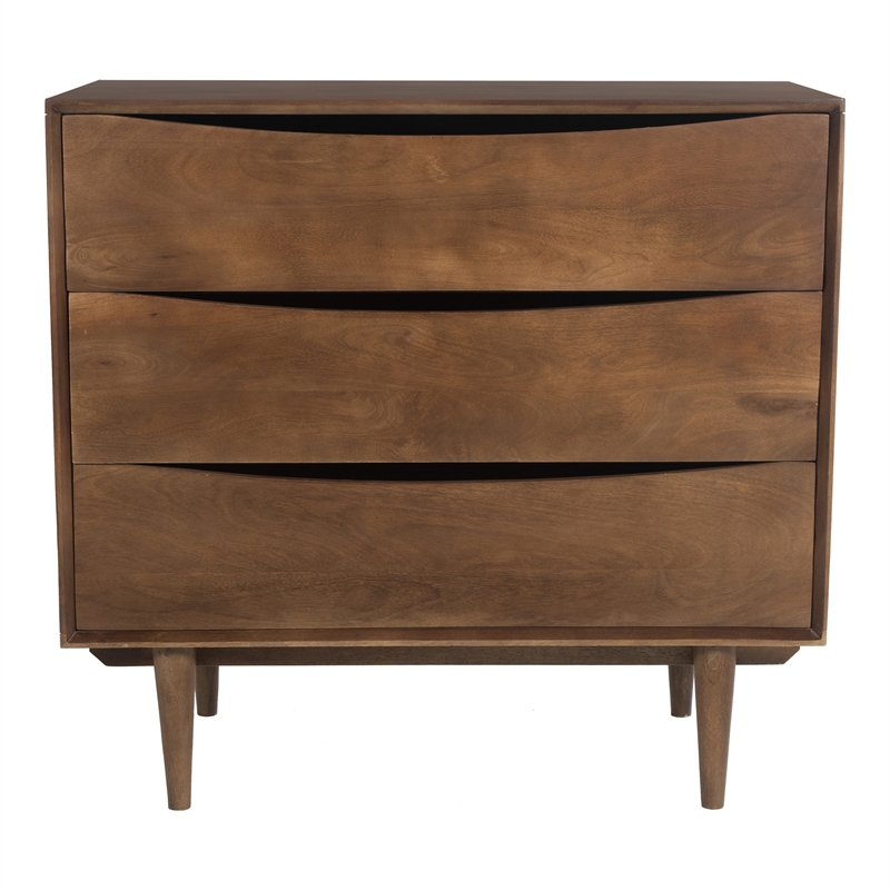 Pemberly Row Dillon Solid Wood 3-Drawer Bedroom Chest in Walnut Finish