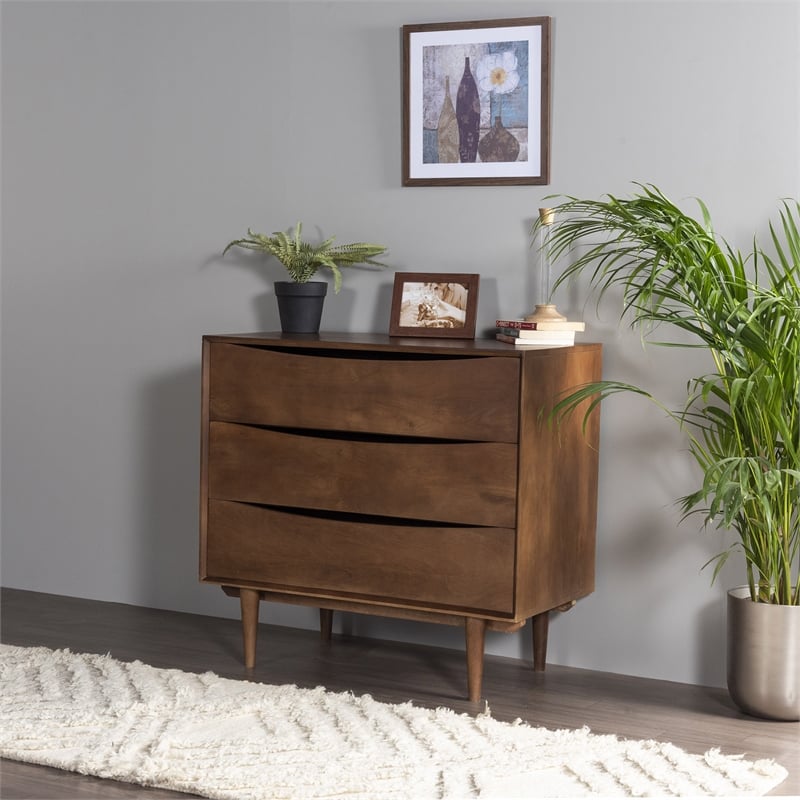 Pemberly Row Dillon Solid Wood 3-Drawer Bedroom Chest in Walnut Finish
