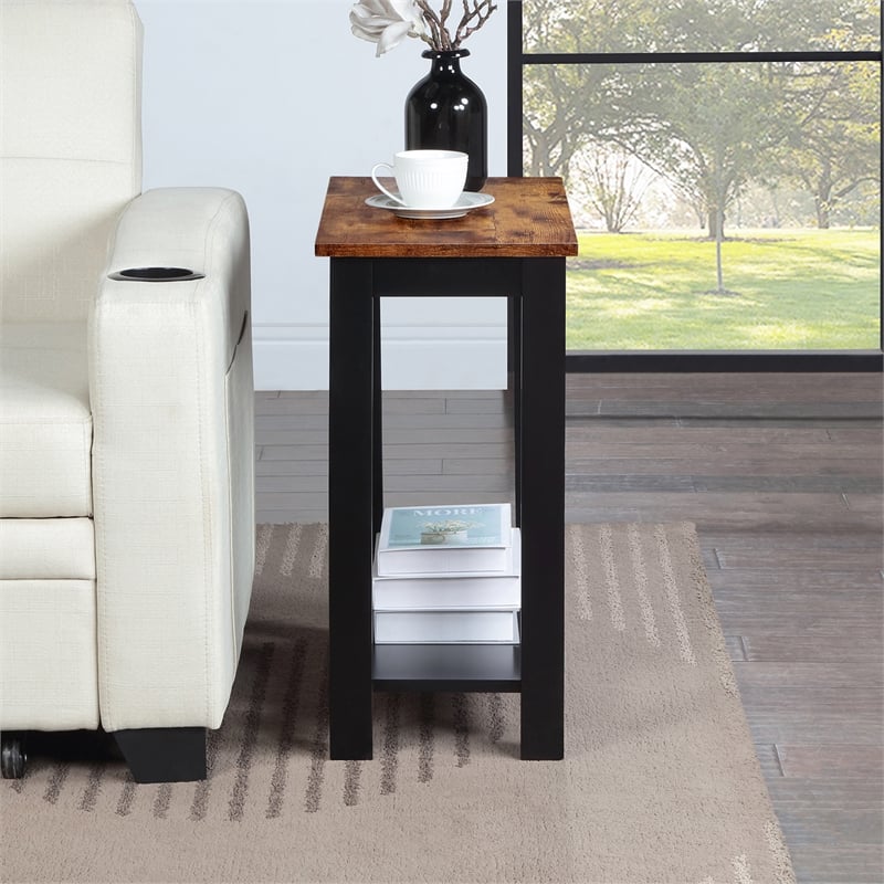 Pemberly Row Baja Chairside End Table with Shelf in Black