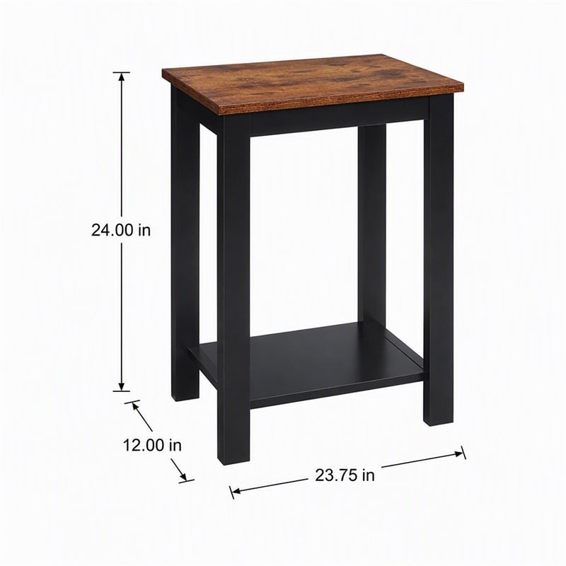 Pemberly Row Baja Chairside End Table with Shelf in Black
