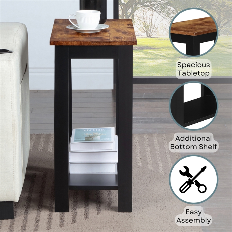 Pemberly Row Baja Chairside End Table with Shelf in Black