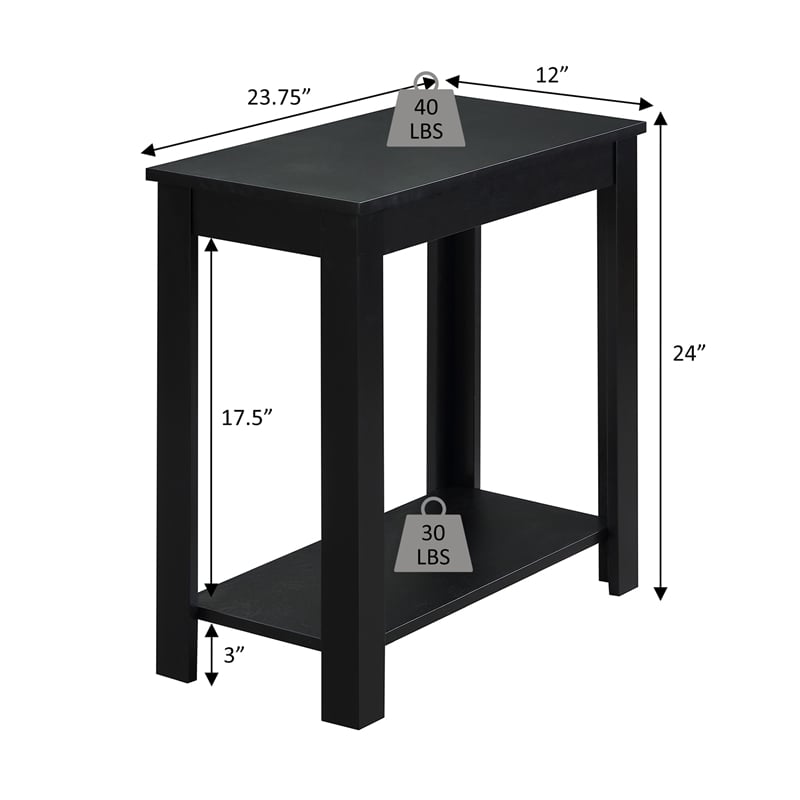 Pemberly Row Baja Chairside End Table with Shelf in Black
