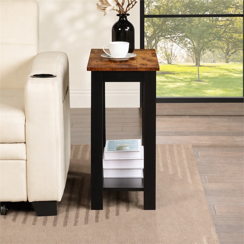Pemberly Row Baja Chairside End Table with Shelf in Black