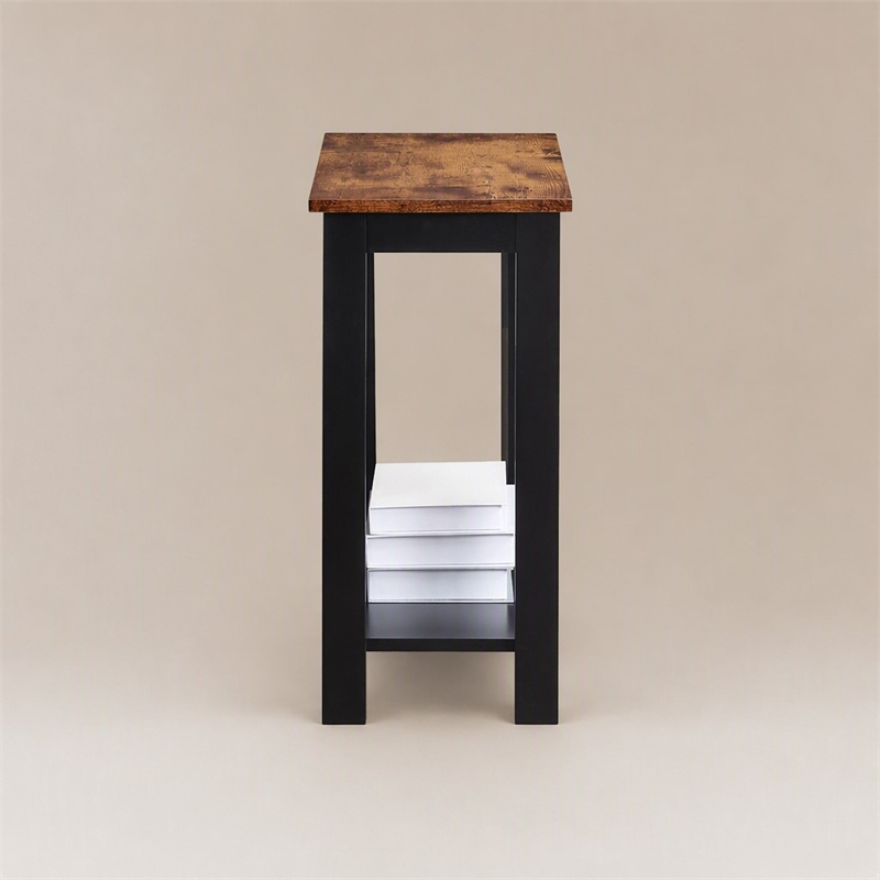 Pemberly Row Baja Chairside End Table with Shelf in Black
