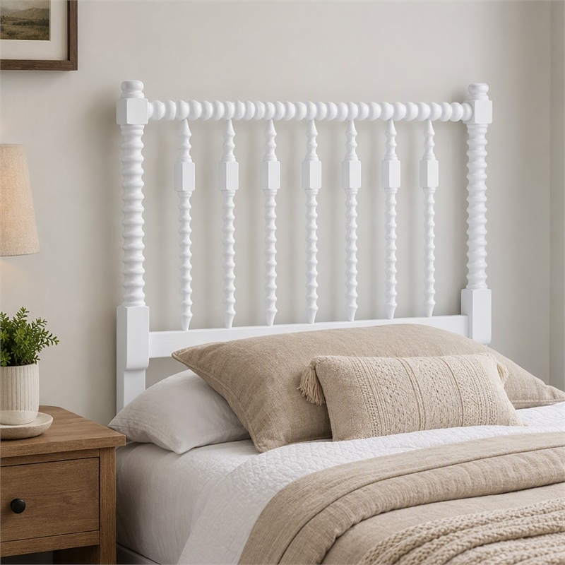 Pemberly Row Juliette Turned Spindle Wood Twin Headboard in White