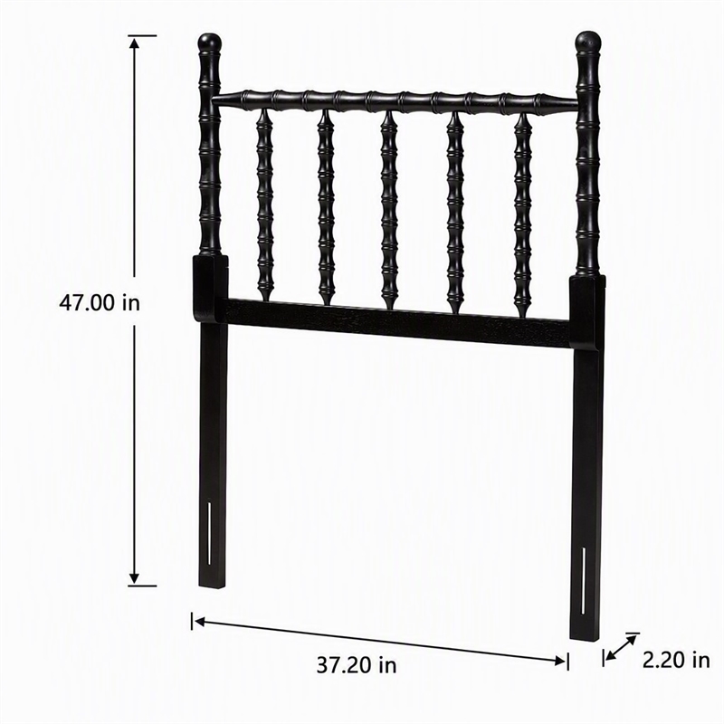 Pemberly Row Twin Black Headboard with Bamboo-Inspired Spindle Design