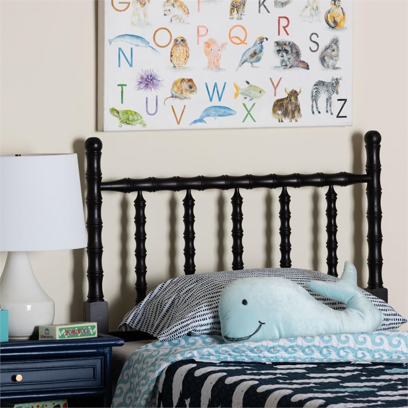 Pemberly Row Twin Black Headboard with Bamboo-Inspired Spindle Design