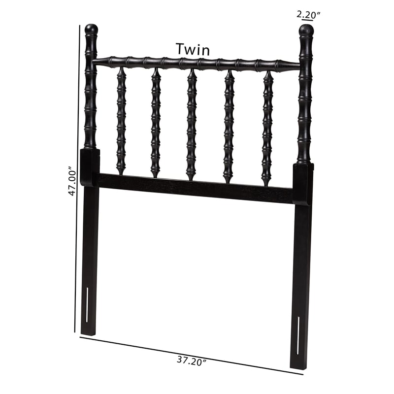 Pemberly Row Twin Black Headboard with Bamboo-Inspired Spindle Design