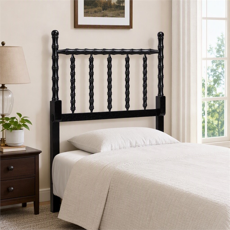 Pemberly Row Twin Black Headboard with Bamboo-Inspired Spindle Design