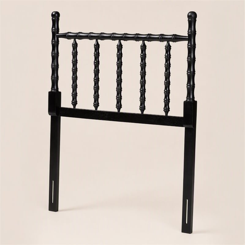 Pemberly Row Twin Black Headboard with Bamboo-Inspired Spindle Design