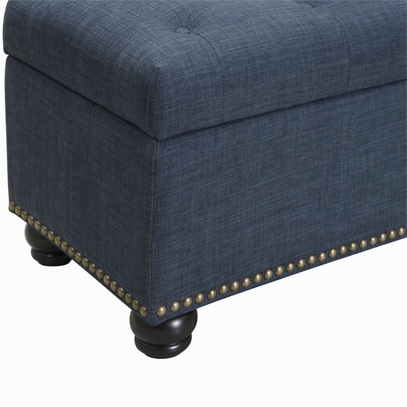 Pemberly Row Storage Ottoman with Nailhead Trim in Blue Fabric