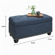 Pemberly Row Storage Ottoman with Nailhead Trim in Blue Fabric