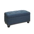 Pemberly Row Storage Ottoman with Nailhead Trim in Blue Fabric