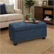 Pemberly Row Storage Ottoman with Nailhead Trim in Blue Fabric