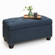 Pemberly Row Storage Ottoman with Nailhead Trim in Blue Fabric