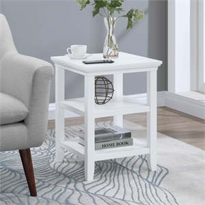 Pemberly Row End Table with Shelves in White Wood Finish 18 in x 18 in x 24 in