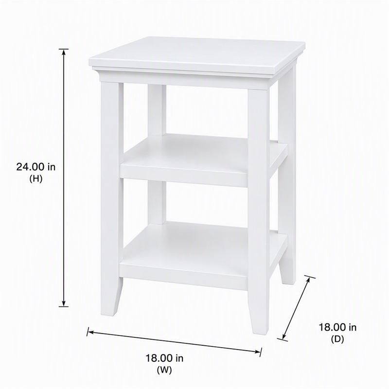 Pemberly Row End Table with Shelves in White Wood Finish 18 in x 18 in x 24 in
