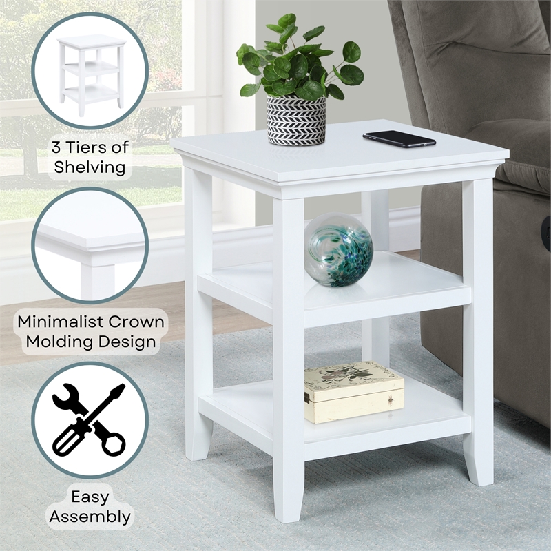 Pemberly Row End Table with Shelves in White Wood Finish 18 in x 18 in x 24 in