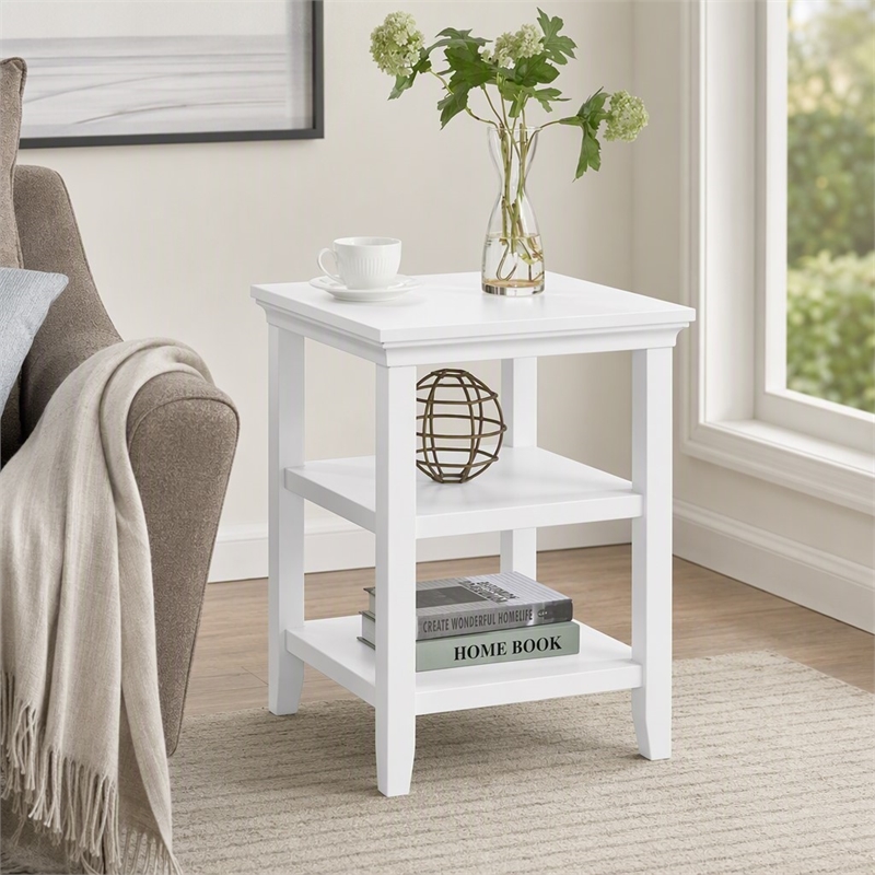 Pemberly Row End Table with Shelves in White Wood Finish 18 in x 18 in x 24 in
