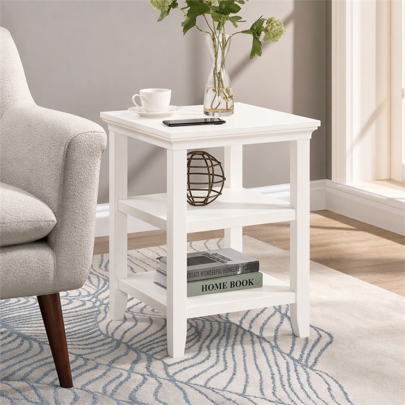 Pemberly Row End Table with Shelves in White Wood Finish 18 in x 18 in x 24 in