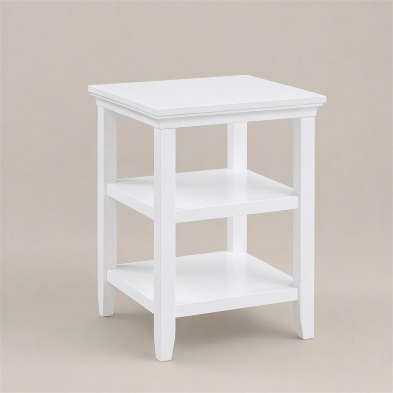 Pemberly Row End Table with Shelves in White Wood Finish 18 in x 18 in x 24 in