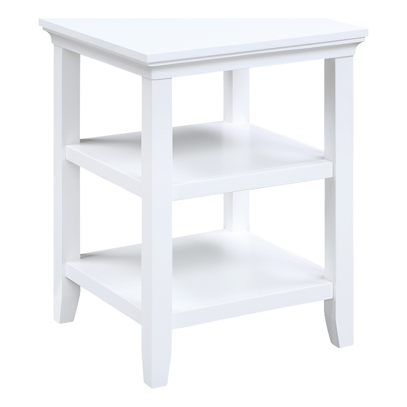 Pemberly Row End Table with Shelves in White Wood Finish 18 in x 18 in x 24 in