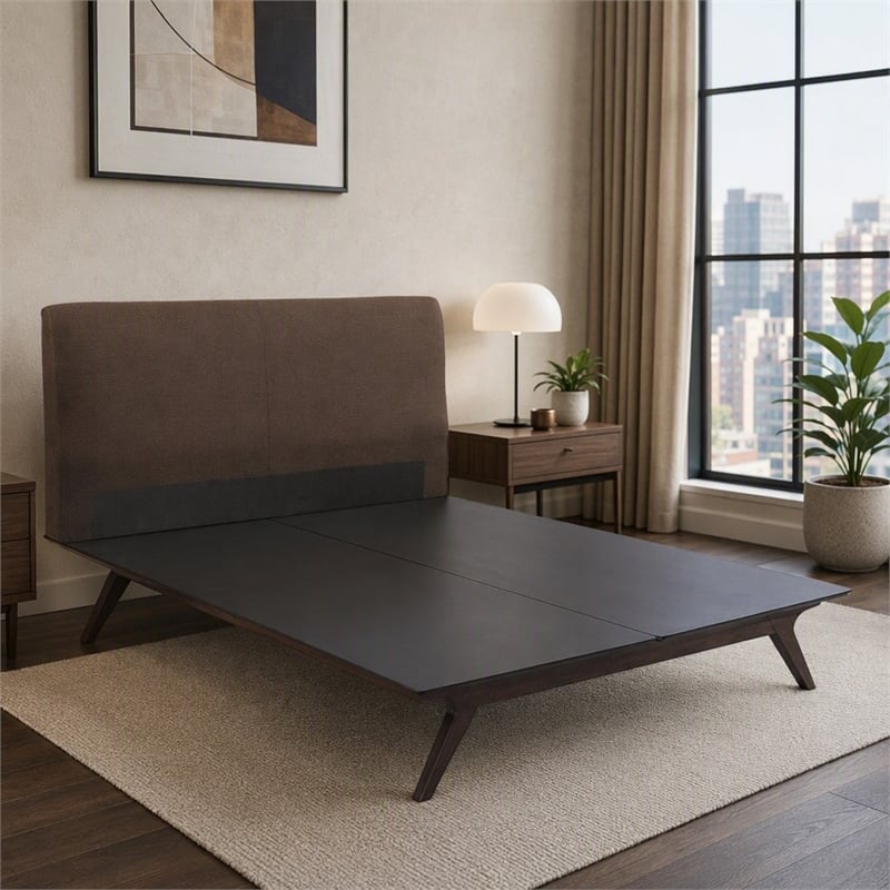 Pemberly Row Queen Platform Bed in Cappuccino Brown with MDF and Rubberwood
