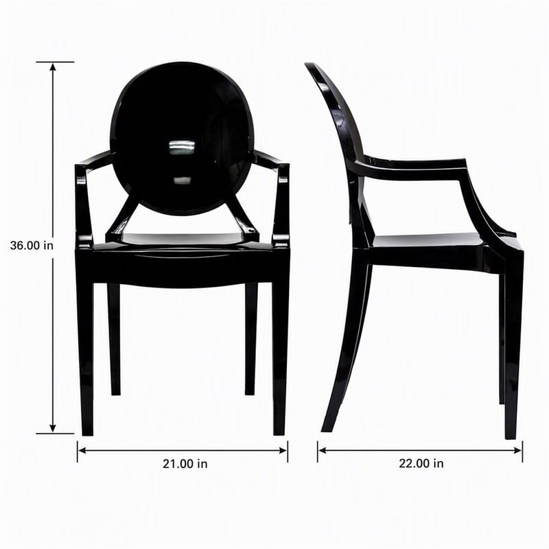 Pemberly Row Polycarbonate Armchairs Black Set of 2 for Indoor/Outdoor Use