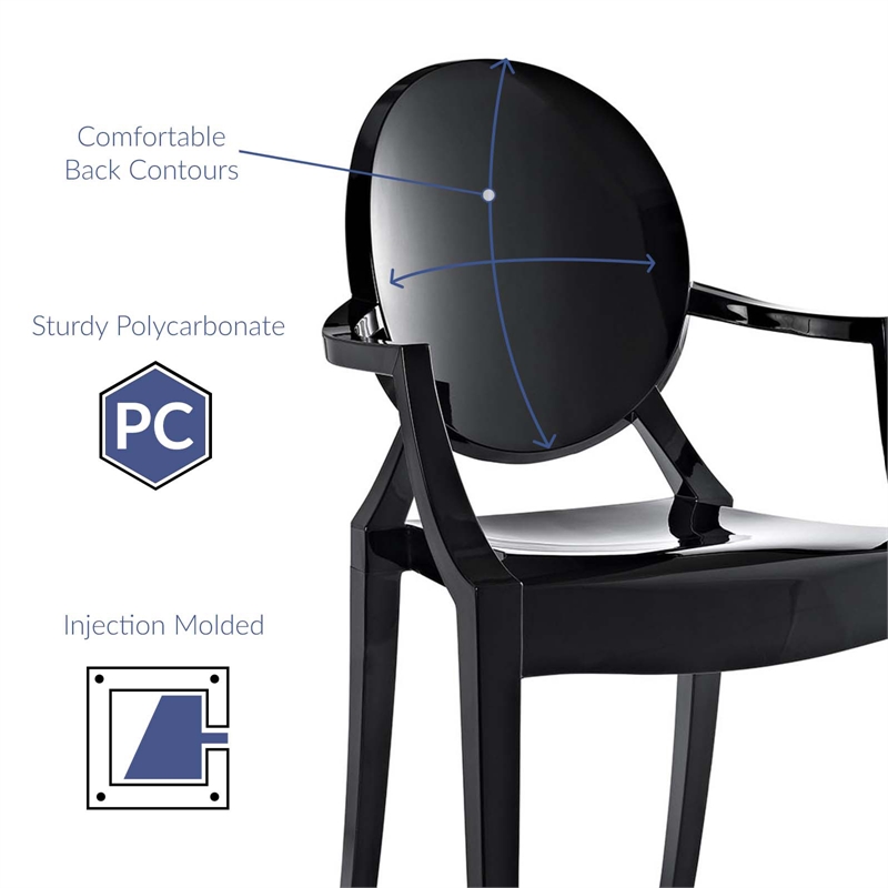 Pemberly Row Polycarbonate Armchairs Black Set of 2 for Indoor/Outdoor Use