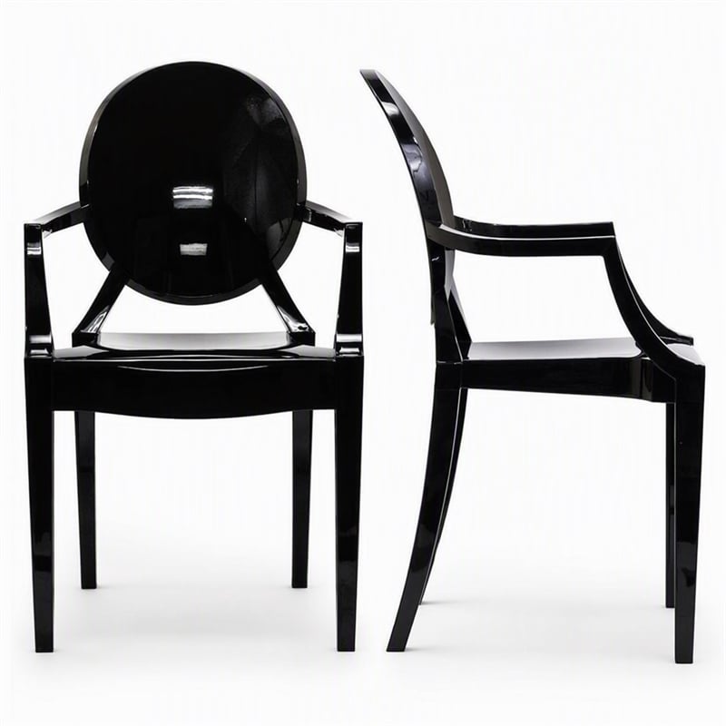 Pemberly Row Polycarbonate Armchairs Black Set of 2 for Indoor/Outdoor Use