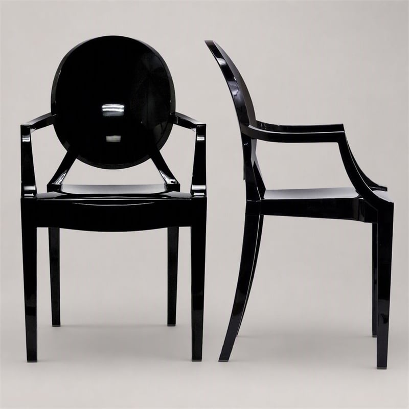 Pemberly Row Polycarbonate Armchairs Black Set of 2 for Indoor/Outdoor Use