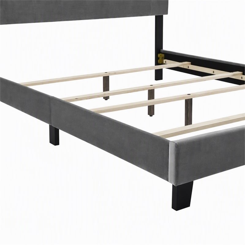 Pemberly Row King Bed with Velvet Upholstered Headboard in Gray