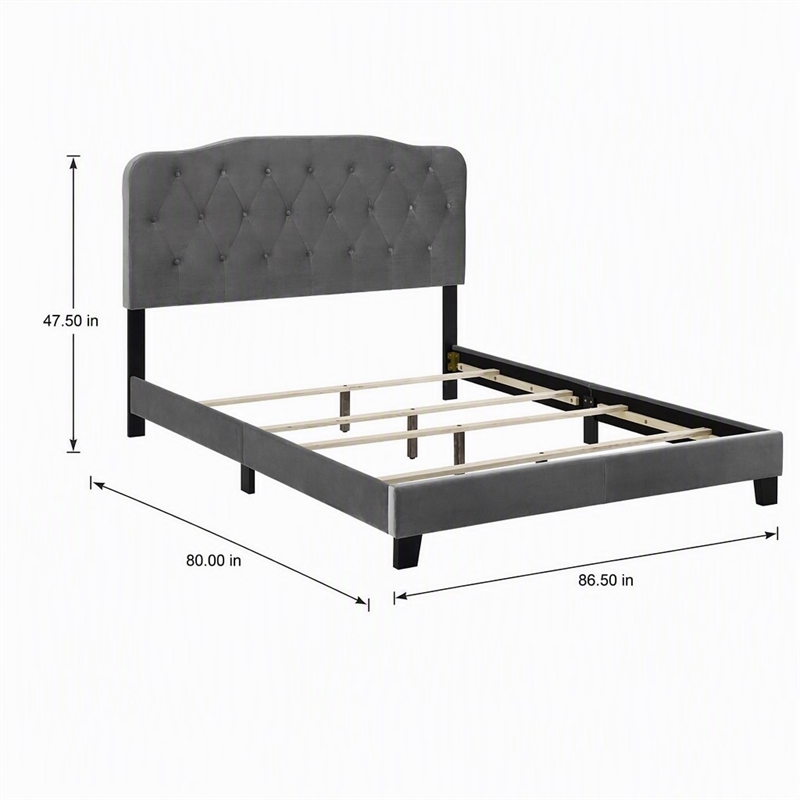 Pemberly Row King Bed with Velvet Upholstered Headboard in Gray