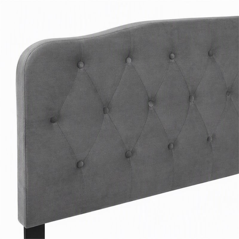 Pemberly Row King Bed with Velvet Upholstered Headboard in Gray