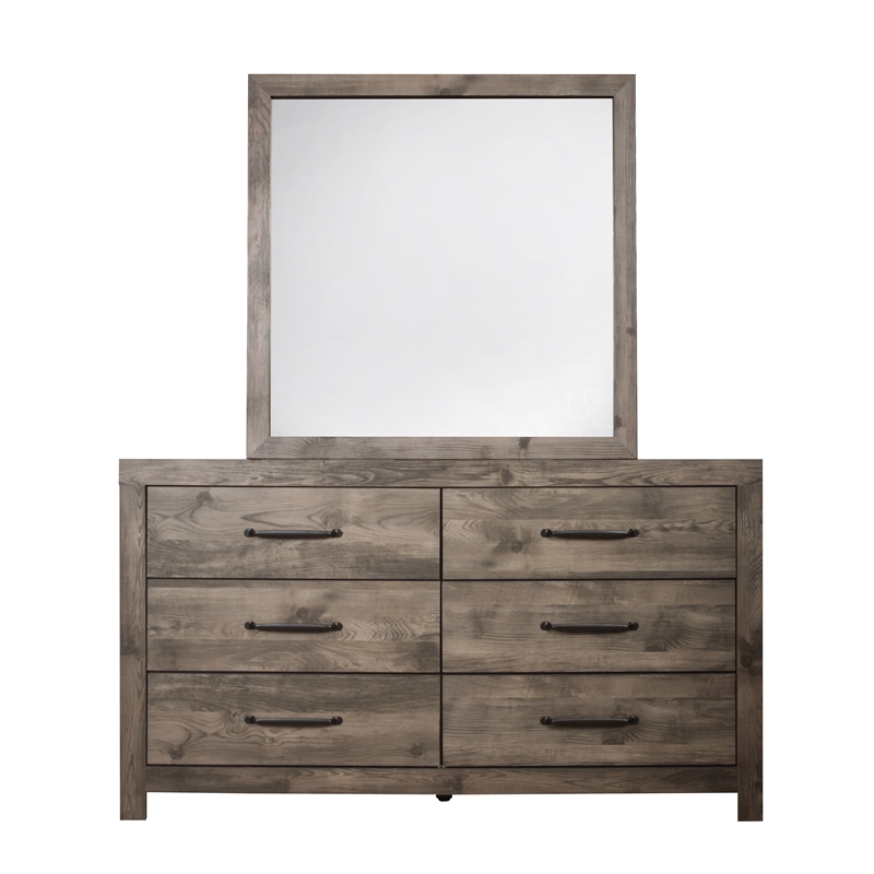 Pemberly Row 2-Piece Dresser and Mirror Set in MDF Wood with Greige Finish