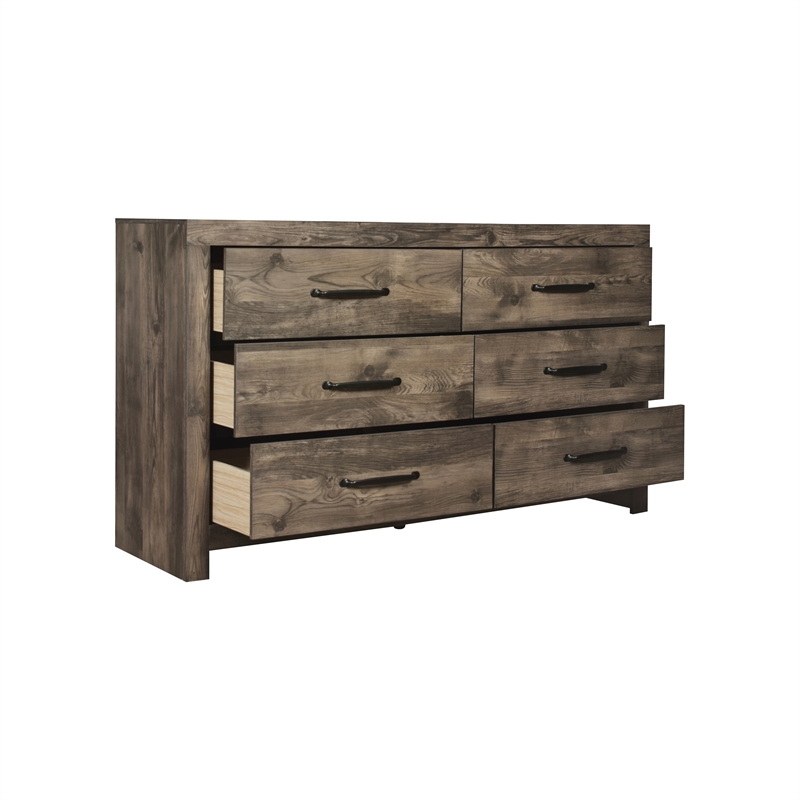 Pemberly Row 6-Drawer Dresser in MDF Wood with Greige Finish