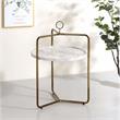 Pemberly Row White Faux Marble Side Table with Metal Frame