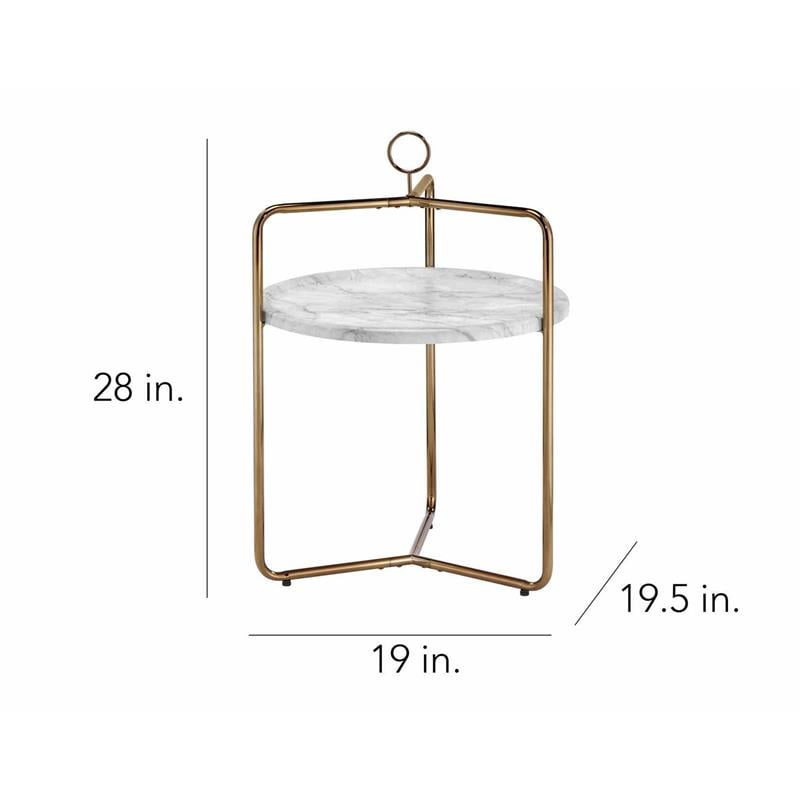 Pemberly Row White Faux Marble Side Table with Metal Frame