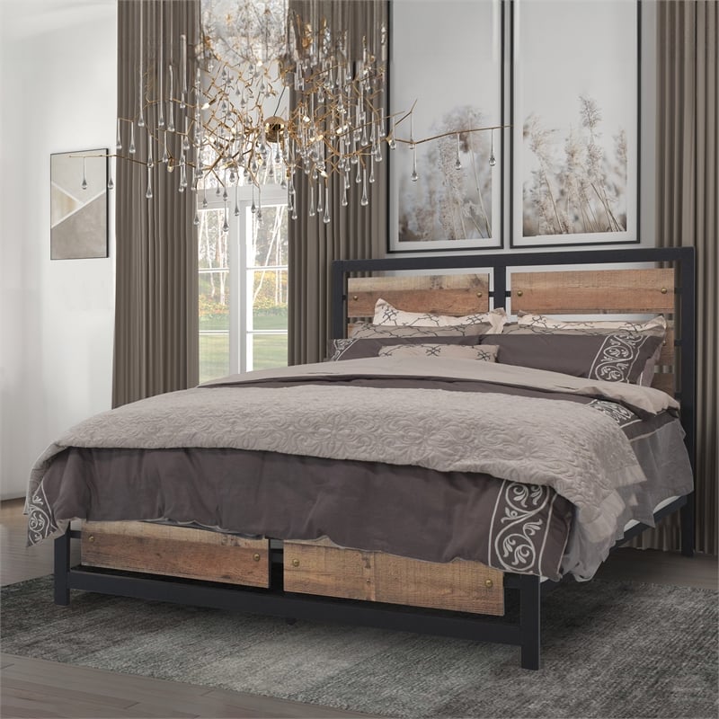 Pemberly Row Solid Wood Full Bed Frame in Rustic Brown Finish