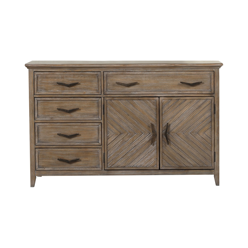 Pemberly Row Tybee Solid Pine 5-Drawer Dresser in Sand Finish