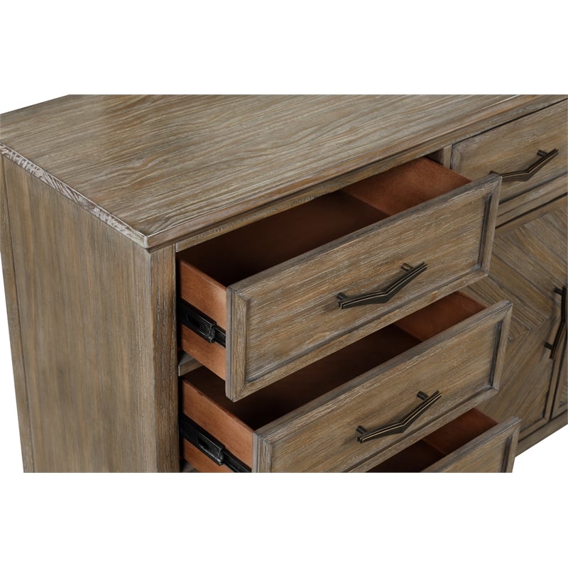 Pemberly Row Tybee Solid Pine 5-Drawer Dresser in Sand Finish