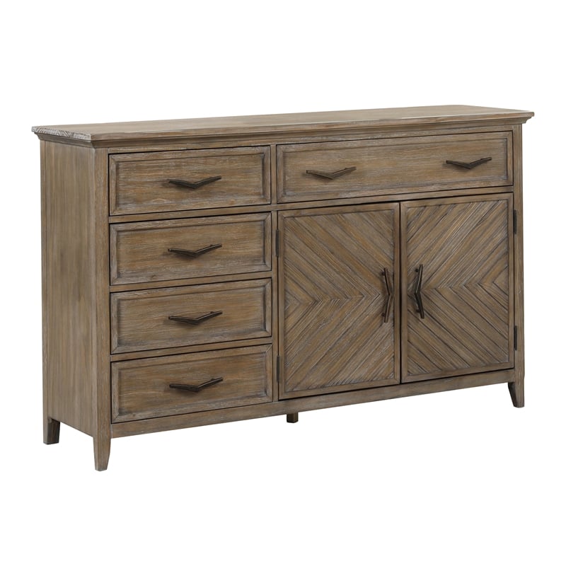 Pemberly Row Tybee Solid Pine 5-Drawer Dresser in Sand Finish