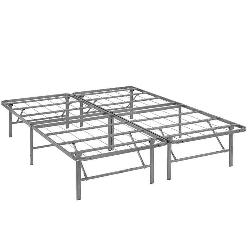Pemberly Row Queen Metal Bed Frame in Silver with 14